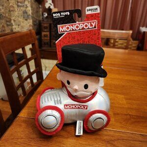 NEW Large Hasbro Monopoly Man In Car Piece Plush Dog Toy Squeak & Crinkle